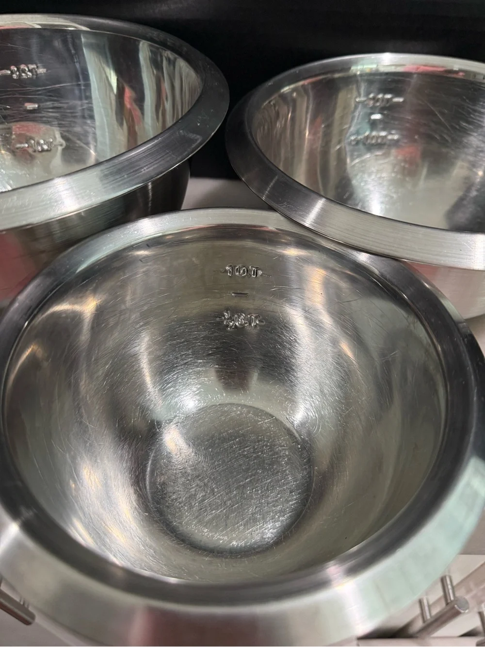 Set of 3 Stainless Steel Mixing Bowls with Black Rubber Nonslip Bottoms